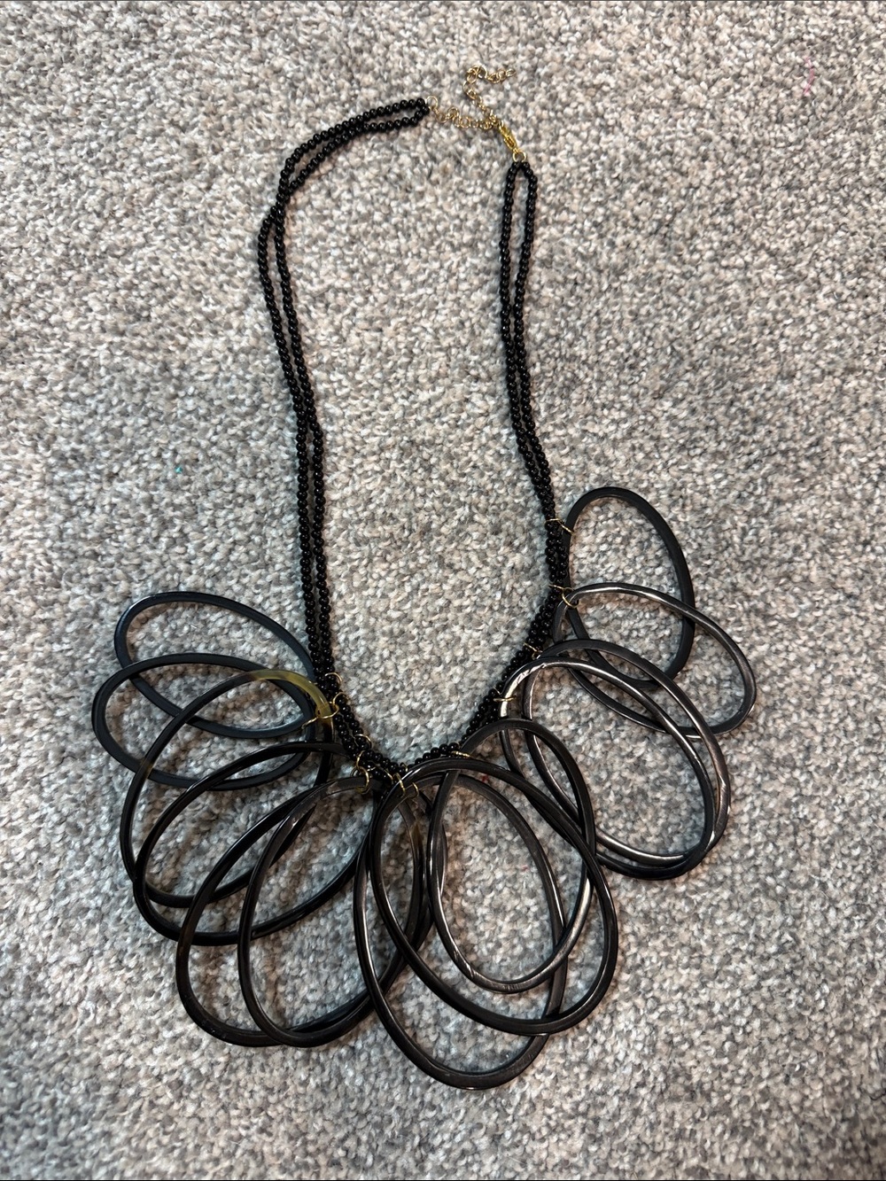 Chico's Black Multi-Loop Bib Necklace with Gold Accents